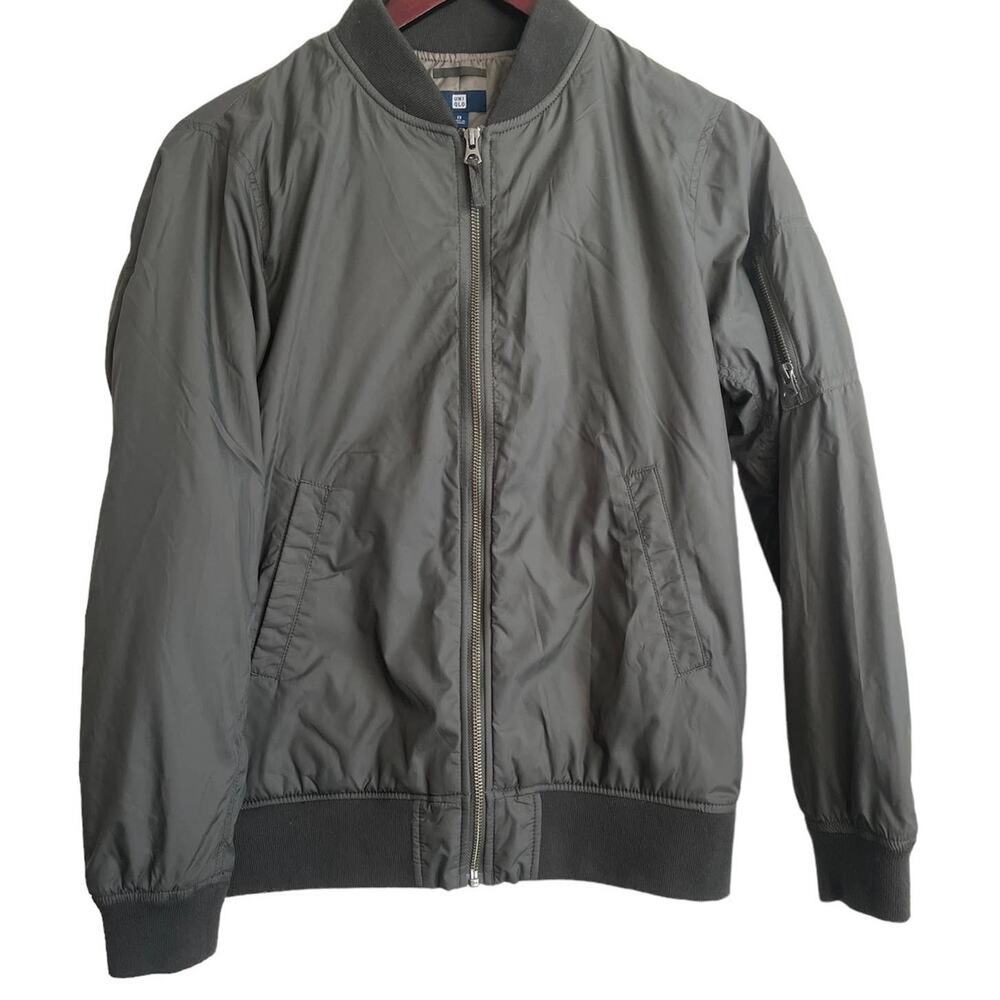 Y2K Uniqlo Youth Bomber Flight Jacket 13 Green Front Zip Streetwear Gorpcore